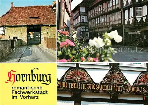 AK / Ansichtskarte Hornburg_Wolfenbuettel Fachwerkstadt Dammtor Marktstrasse Faecherrosetten Hornburg Wolfenbuettel