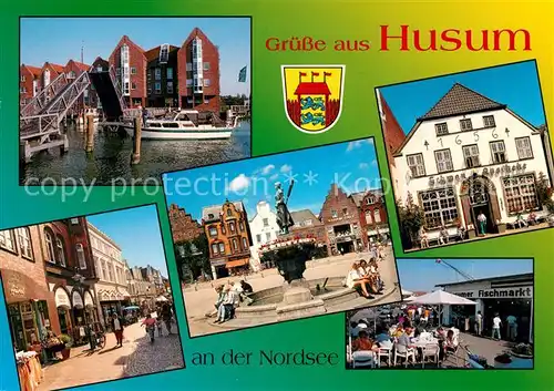 AK / Ansichtskarte Husum_Butjadingen Hebebruecke Brunnen Gasthaus Stadtansichten Husum Butjadingen