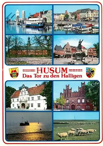 AK / Ansichtskarte Husum_Butjadingen Hafen Marktplatz Tine Schloss Amtsgerichtsgebaeude Museum Husum Butjadingen