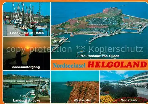 AK / Ansichtskarte Helgoland Fliegeraufnahme Fischkutter Hafen Westkueste Landungsbruecke  Helgoland