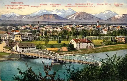 AK / Ansichtskarte Rosenheim_Bayern Ortsansicht mit Bruecke und Alpenpanorama Rosenheim Bayern