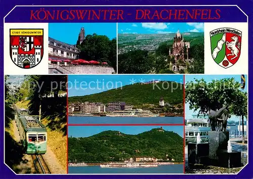AK / Ansichtskarte Koenigswinter Bergrestaurant Drachenfels Schloss Drachenburg Zahnradbahn Rheinfaehre Brunnen Wappen  Koenigswinter