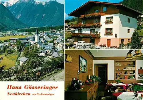 AK / Ansichtskarte Neukirchen_Grossvenediger Gaestehaus Pension Haus Goesseringer Ortsansicht mit Kirche Alpen Neukirchen Grossvenediger