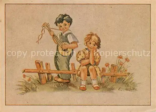 AK / Ansichtskarte Kinder_Child_Enfants Mandoline Kuenstlerkarte Schuetz Kinder_Child_Enfants