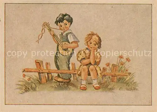 AK / Ansichtskarte Kinder_Child_Enfants Mandoline Kuenstlerkarte Schuetz Kinder_Child_Enfants