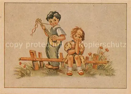 AK / Ansichtskarte Kinder_Child_Enfants Mandoline Kuenstlerkarte Schuetz Kinder_Child_Enfants