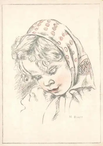 AK / Ansichtskarte Kuenstlerkarte M. Godon Maedchen mit Kopftuch  Kuenstlerkarte