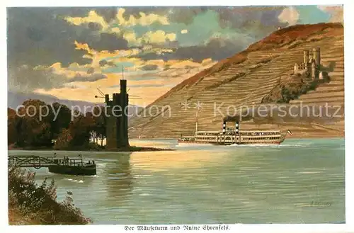 AK / Ansichtskarte Hoffmann_Heinrich Maeuseturm Ruine Ehrenfels Seitenraddampfer Hoffmann Heinrich