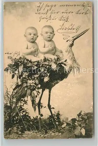 AK / Ansichtskarte Baby_Nursery_Bebe Geburt Zwillinge Storch  Baby_Nursery_Bebe