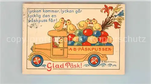 AK / Ansichtskarte Ostern_Easter_Paques Kueken Autobus Ostereier AB Paskpussen Ostern_Easter_Paques