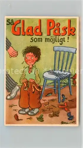 AK / Ansichtskarte Ostern_Easter_Paques Kind Federn Stuhl  Ostern_Easter_Paques