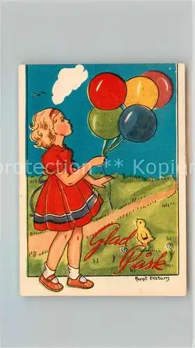 AK / Ansichtskarte Ostern_Easter_Paques Kind Maedchen Luftballons Kueken  Ostern_Easter_Paques
