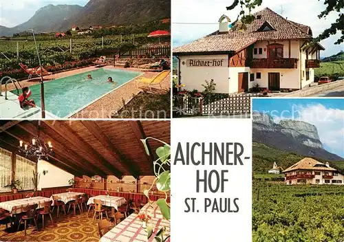 AK / Ansichtskarte St_Pauls_Eppan Hotel Garni Aichnerhof Swimming Pool Landschaftspanorama Alpen St_Pauls_Eppan