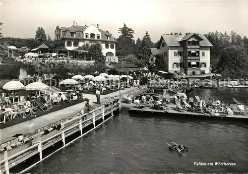 AK / Ansichtskarte Velden_Woerthersee Hotel Restaurant am See Badesteg Liegewiese Velden Woerthersee