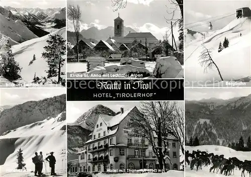 AK / Ansichtskarte Reutte_Tirol Winterpanorama Lechtal Kirche St Anna Lechtaler Alpen Hoefener Alm Skifahrer Bergbahn Hotel Wild Reutte Tirol