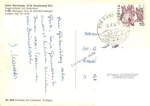 AK / Ansichtskarte Kandersteg_BE Hotel Bluemlisalp Alpen Kandersteg_BE