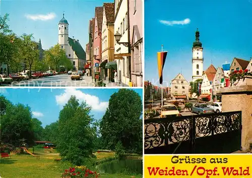 AK / Ansichtskarte Weiden_Oberpfalz Kirche Sankt Michael Park Stadtansicht Weiden Oberpfalz