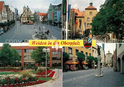 AK / Ansichtskarte Weiden_Oberpfalz Rathaus Oberer Markt Brunnen Park Weiden Oberpfalz