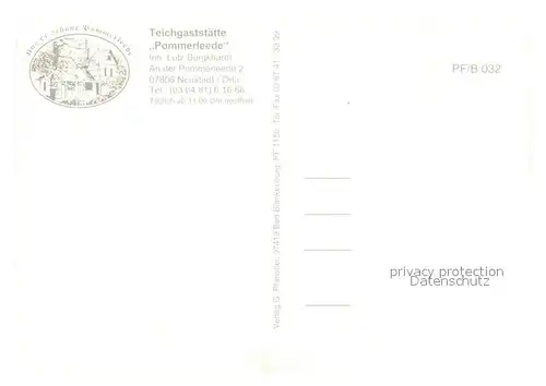 AK / Ansichtskarte Neustadt_Orla Teichgaststaette Pommerleede Gedicht Neustadt_Orla