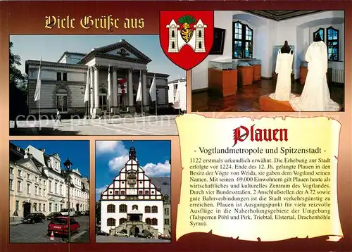 AK / Ansichtskarte Plauen_Vogtland Rathaus Vogtlandtheater Spitzenmuseum Renaissancegiebel Kunstuhr Plauen_Vogtland