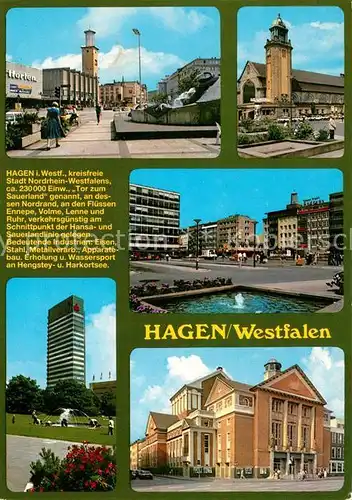 AK / Ansichtskarte Hagen_Westfalen Rathausturm Friedrich Ebert Platz Hauptbahnhof Theater Chronik Hagen_Westfalen