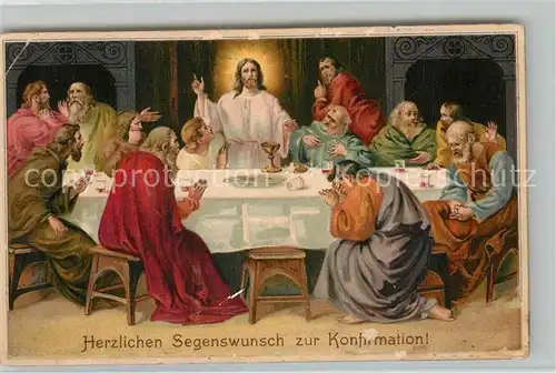 AK / Ansichtskarte Jesus Apostel Abendmahl Konfirmation Glueckwunsch Litho  Jesus