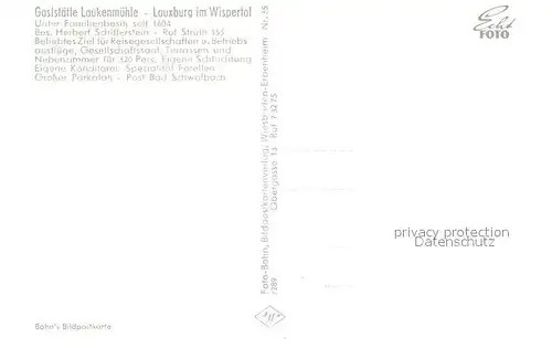AK / Ansichtskarte Lauxburg_Wispertal Gaststaette Laukenmuehle Landschaftspanorama Lauxburg Wispertal