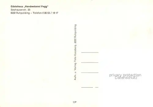 AK / Ansichtskarte Ruhpolding Gaestehaus Handweberei Fegg Ruhpolding