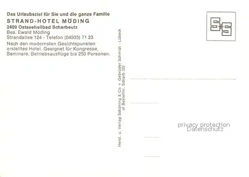AK / Ansichtskarte Scharbeutz_Ostseebad Strandhotel Moeding Fahnen Scharbeutz_Ostseebad