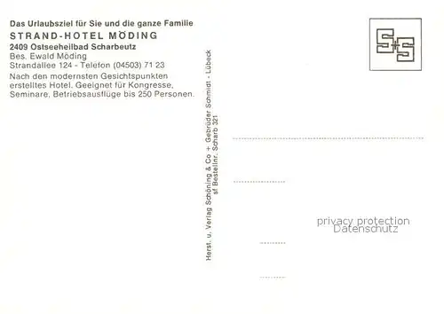 AK / Ansichtskarte Scharbeutz_Ostseebad Strandhotel Moeding Strand Ansicht vom Meer aus Scharbeutz_Ostseebad