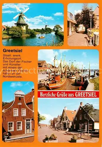 AK / Ansichtskarte Greetsiel Windmuehle Fischerhafen Fischerhaeuser Chronik Greetsiel
