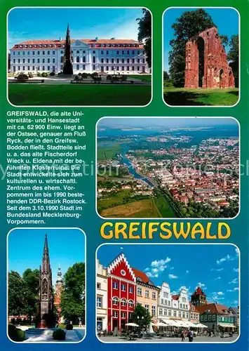 AK / Ansichtskarte Greifswald Universitaet Fliegeraufnahme Rubenow Denkmal Marktplatz Rathaus Chronik Greifswald