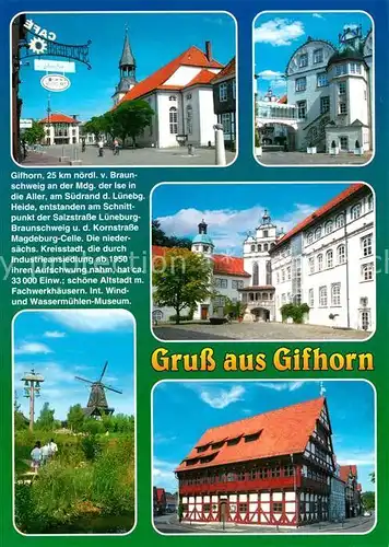 AK / Ansichtskarte Gifhorn Rathaus Schloss Windmuehle Chronik Gifhorn