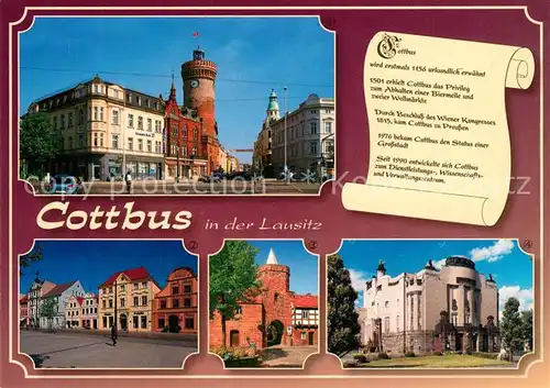 AK / Ansichtskarte Cottbus Spremberger Turm Altmarkt Lindenpforte Staatstheater Chronik Cottbus