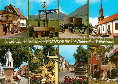 AK / Ansichtskarte Edenkoben Kirche Denkmaeler Koenig Ludwig I Brunnen Weinfaesser  Edenkoben