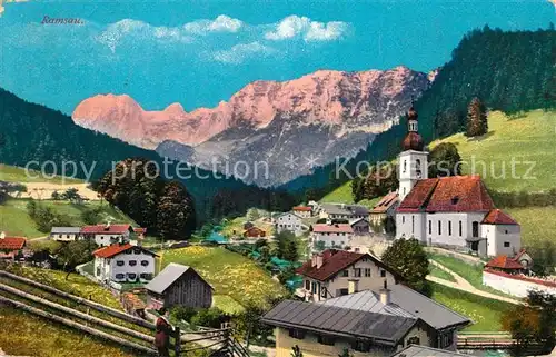 AK / Ansichtskarte Ramsau_Berchtesgaden Ortsansicht mit Kirche Ramsau Berchtesgaden