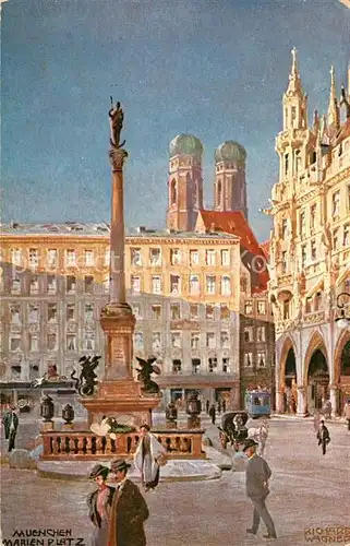 AK / Ansichtskarte Muenchen Marienplatz Kuenstlerkarte Muenchen