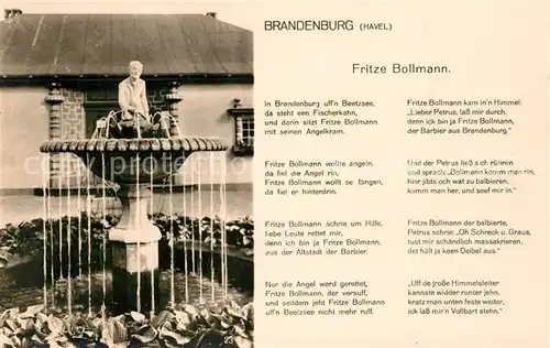 AK / Ansichtskarte Brandenburg_Havel Fritze Bollmann Brunnen und Gedicht Brandenburg Havel