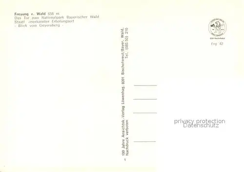 AK / Ansichtskarte Freyung Panorama Blick vom Geyersberg Ferienhaeuser Tor zum Nationalpark Bayerischer Wald Freyung