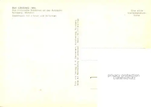 AK / Ansichtskarte Greding Teilansichten Historische Stadt Stadtmauer Tuerme Giebelhaeuser Marktplatz Brunnen Greding