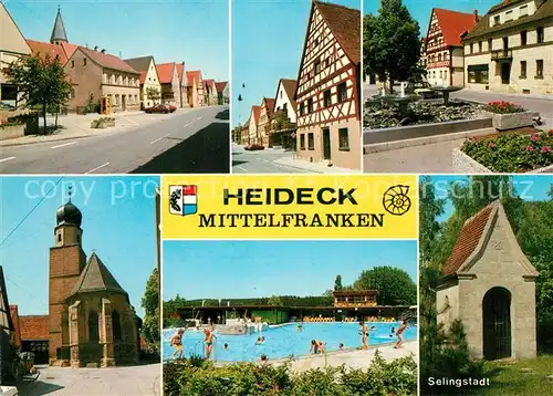 AK / Ansichtskarte Heideck Strassenpartien Fachwerkhaus Brunnen Kirche Freibad Kapelle Selingstadt Heideck