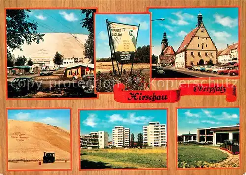 AK / Ansichtskarte Hirschau_Oberpfalz Sommerskiparadies Monte Kaolino Ortsmotiv mit Kirche Wohnsiedlung Hochhaeuser Hirschau Oberpfalz
