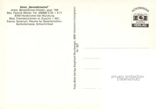 AK / Ansichtskarte Holzkirchen_Unterfranken Ortsansichten Kirche Hotel Benedictushof ehem. Benediktinerkloster Holzkirchen Unterfranken
