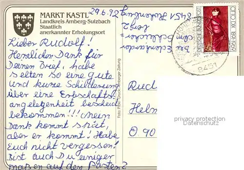 AK / Ansichtskarte Markt_Kastl Blumenwiese Blick zum Schloss Ortskern Freibad Markt_Kastl