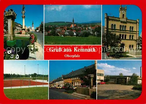 AK / Ansichtskarte Kemnath_Stadt Ortsansicht mit Kirche Gebaeude Strassenpartie Schwimmhalle Sportgelaende Kemnath_Stadt