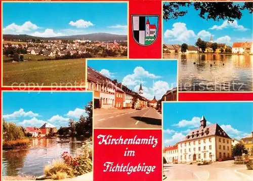 AK / Ansichtskarte Kirchenlamitz Panroama Partie am Fluss Strassenpartie Rathaus Kirchenlamitz