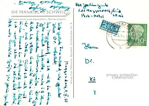 AK / Ansichtskarte Muggendorf_Fraenkische_Schweiz Kuenstlerkarte nach Aquarellen von Gustav Luettgens Muggendorf_Fraenkische