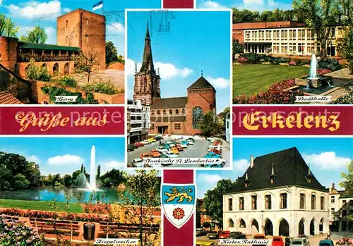 AK / Ansichtskarte Erkelenz Burg Pfarrkirche Lambertus Stadthalle Ziegelweiher Rathaus Erkelenz