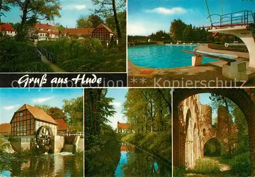 AK / Ansichtskarte Hude_Oldenburg Burg Ruine Freibad Wassermuehle  Hude Oldenburg