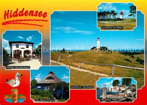 AK / Ansichtskarte Insel_Hiddensee Kloster Heimatmuseuem Leuchtturm Gellen Vitte Blaue Scheune Insel Hiddensee